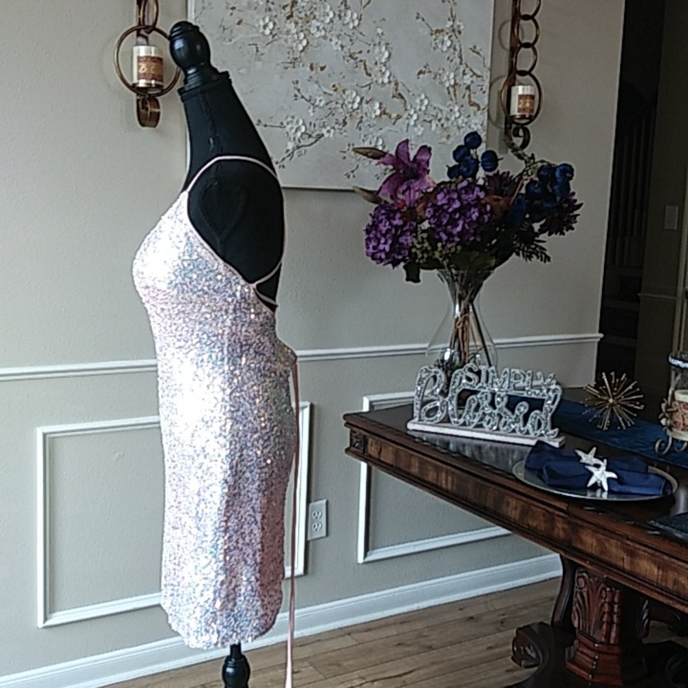 Eilly Bazar Embellished Light Pink Cocktail Mini Dress Size L - Picture 9 of 17